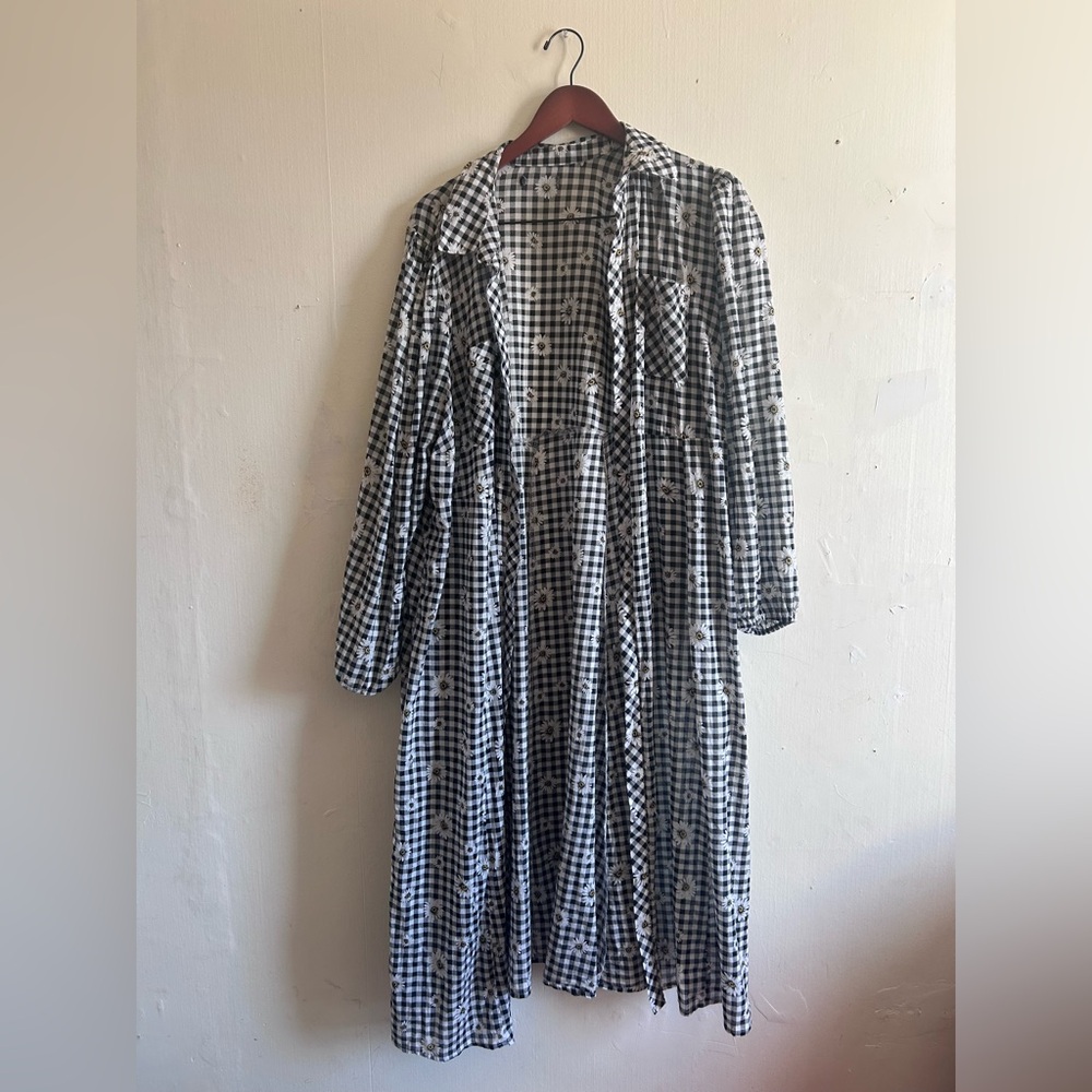 Black and White Gingham Long Plus Size Coverup